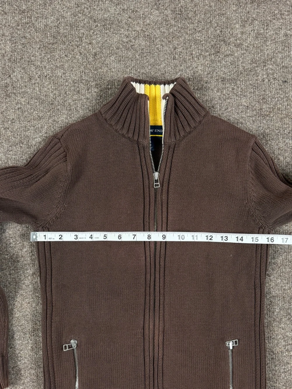 Lands End Brown High Neck Full Zip Ribbed Cardigan Sweater Women’s XS Cotton Y2K